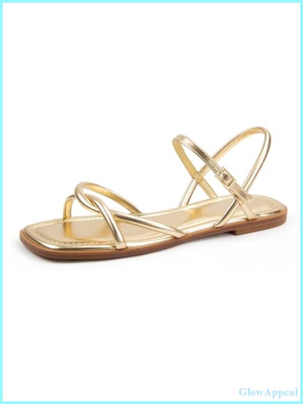 Faux Leather Flat Sandals Square Toe Slide Buckle Strap Beach Comfort
